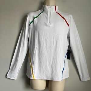 New G/FORE Midlayer Pullover White Color Strip ¼ Zip Golf Performance Shirt L